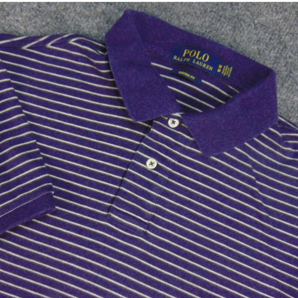 Polo Ralph Lauren Polo Mens Med Custom Fit Purple Striped Short Sleeve Preppy